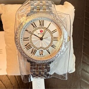 Michele Serein Mid Two Toned 18K Gold-Plated Diamond Watch Brand New In Box